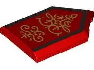 Red Tile, Modified 2 x 3 Pentagonal with Gold Ornaments and Black Trim Pattern (BrickHeadz Queen Ami