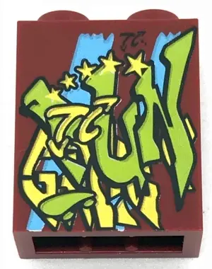 Dark Red Brick 1 x 2 x 2 with Inside Stud Holder with Graffiti Pattern