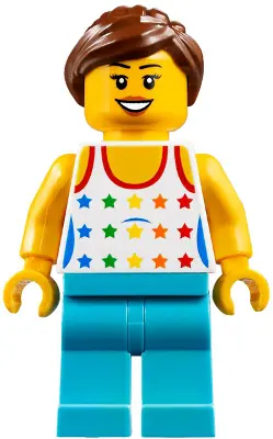 Shirt with Female Rainbow Stars Pattern, Medium Azure Legs, Reddish Brown Ponytail Hair, Black Eyebr