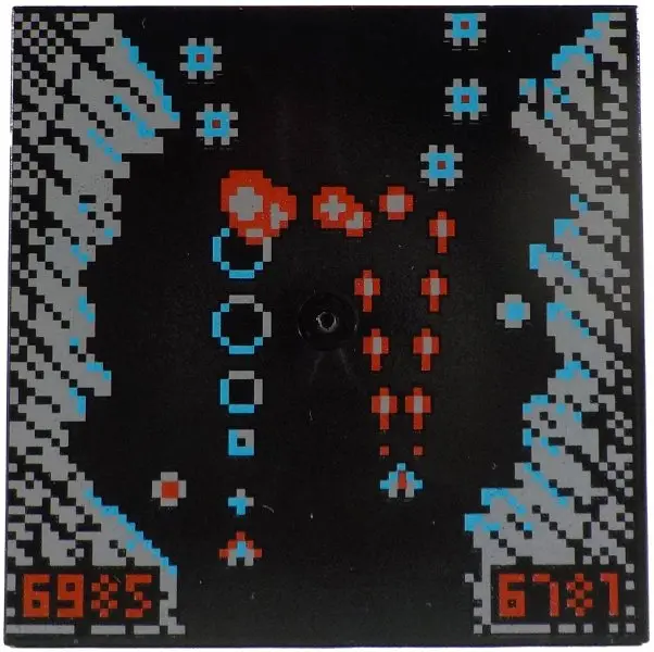 Tile 6 x 6 with Bottom Tubes with Screen with Pixelated Light Bluish Gray, Medium Azure and Red Arca