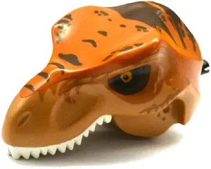 Medium Nougat Dinosaur Head Tyrannosaurus rex with Pin, White Teeth, Dark Orange Top and Dark Brown 