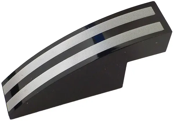 Black Slope, Curved 4 x 1 x 1 2/3 with Silver Stripes Pattern