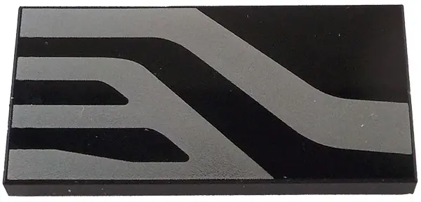 Black Tile 2 x 4 with Silver Markings Pattern Model Left Side (SW Kylo Ren Helmet)