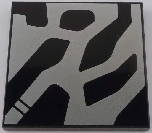 Black Tile 4 x 4 with Silver Markings Pattern Model Left Side (SW Kylo Ren Helmet)