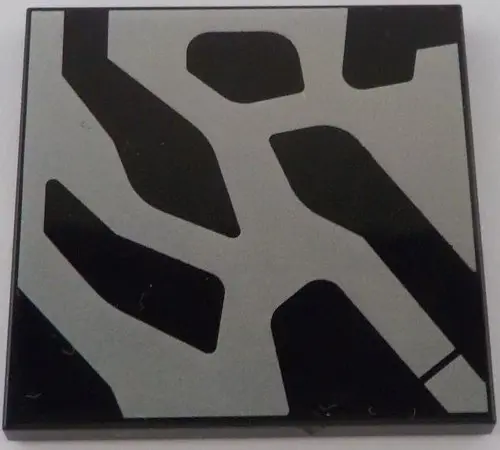 Black Tile 4 x 4 with Silver Markings Pattern Model Right Side (SW Kylo Ren Helmet)