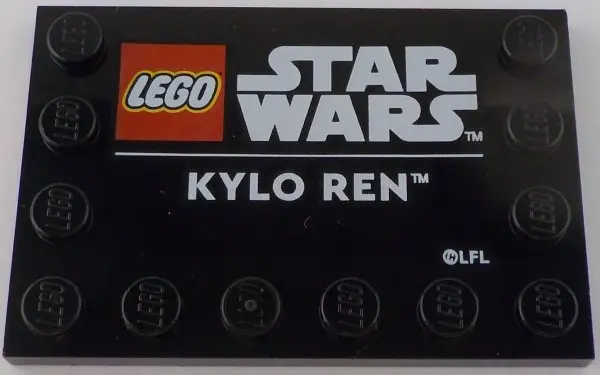 Black Tile, Modified 4 x 6 with Studs on Edges with LEGO Star Wars Logo and White 'KYLO REN' Pattern