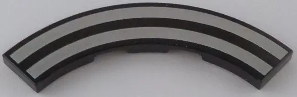 Black Tile, Round Corner 4 x 4 Macaroni with Silver Curved Stripes Pattern