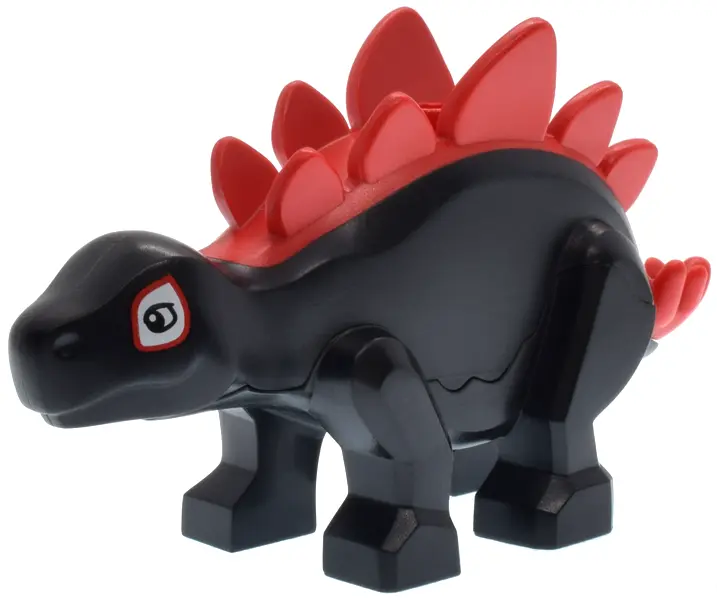 Black Dinosaur Stegosaurus with Molded Red Spines and Printed White Eye Patches with Red Borders Pat