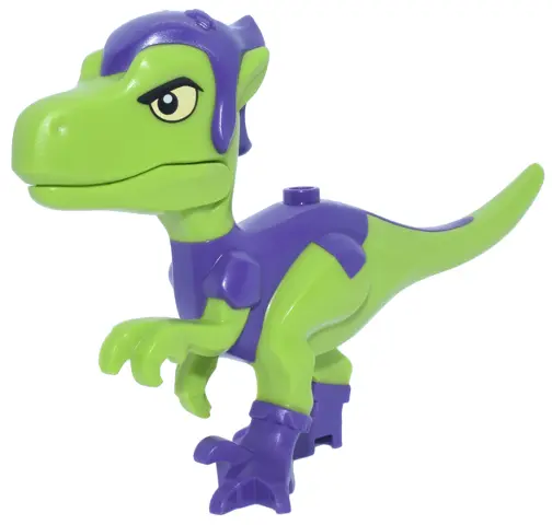 Lime Dinosaur Raptor / Velociraptor with Molded Dark Purple Hat, Shirt and Boots and Printed Black E
