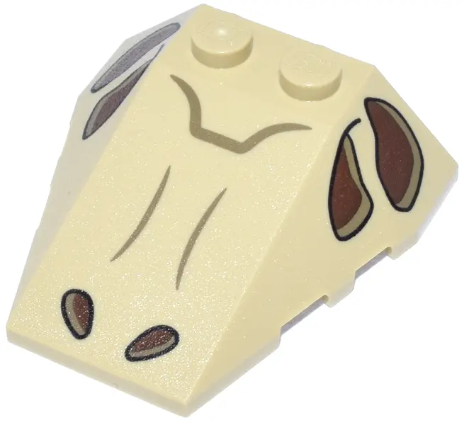 Tan Wedge 4 x 4 Triple with Stud Notches with Dinosaur Skull Reddish Brown and Dark Tan Eye Sockets 