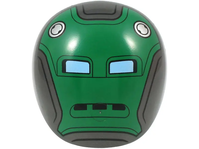 Pearl Dark Gray Large Figure Armor, Round, Smooth with Green Robot Face with Bright Light Blue Eyes 