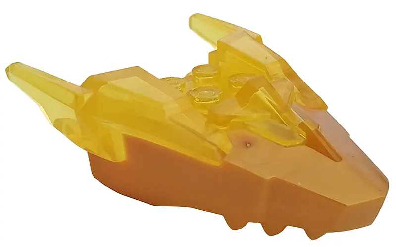 Trans-Yellow Dragon Head (Ninjago) Jaw Upper with Horns with Molded Pearl Gold Face Pattern