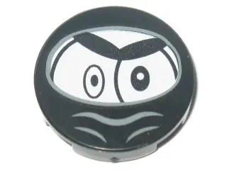 Black Tile, Round 2 x 2 with Bottom Stud Holder with Black Large Eyes, Eyebrows and Ninja Wrap (Nixe