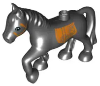 Black Duplo Horse with Dark Orange Bridle and Saddle Pattern