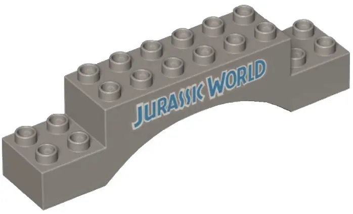 Light Bluish Gray Duplo, Brick 2 x 10 x 2 Arch with 'JURASSIC WORLD' Pattern
