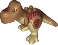 Medium Nougat Duplo Dinosaur Tyrannosaurus rex with Fixed Tan Stomach and Legs and Printed Dark Red 
