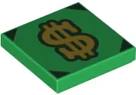 Green Tile 2 x 2 with Gold Dollar Sign and Dark Green Corners Pattern