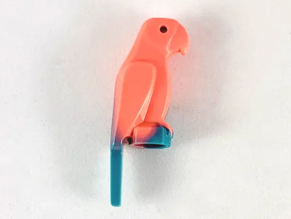 Coral Bird, Parrot with Large Beak with Marbled Dark Turquoise Pattern