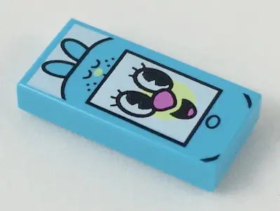 Medium Azure Tile 1 x 2 with PowerPuff Cell Phone / Smartphone with Bunny Ears Pattern