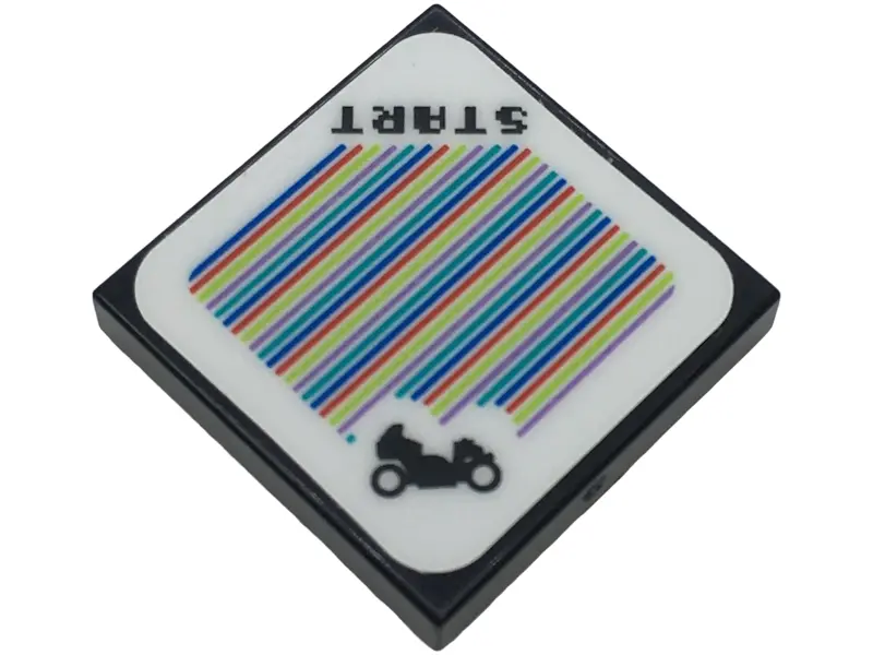 Black Tile 2 x 2 with Super Mario Scanner Code Tri-Speeder / Standard Bike and 'START' Pattern (Stic