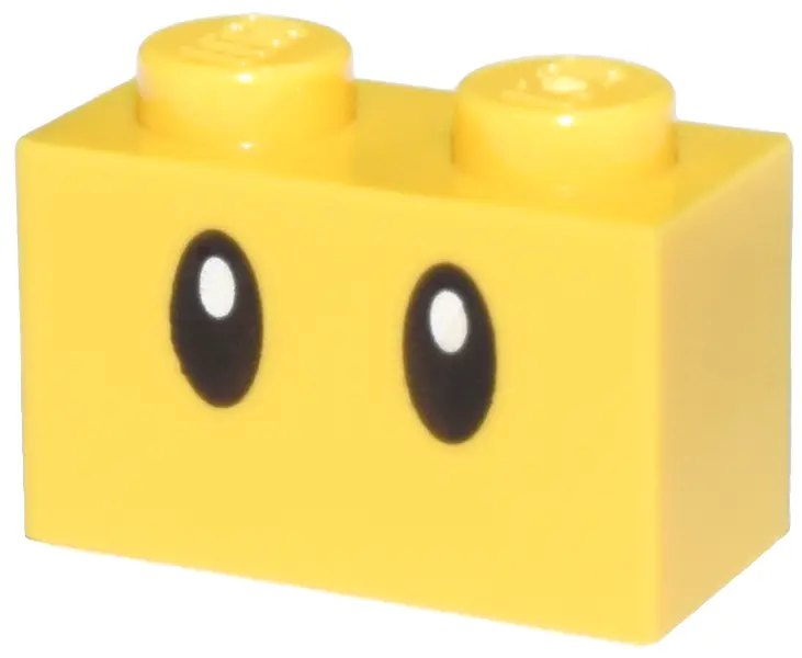 Yellow Brick 1 x 2 with Black Eyes with White Glints Pattern (Super Mario Wiggler)