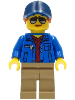 Ground Crew - Female, Blue Jacket over Dark Red V-Neck Sweater, Dark Tan Legs, Dark Blue Cap with Da