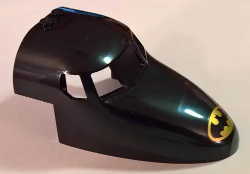 Black Aircraft Fuselage Forward Top Curved 6 x 10 x 4 with 5 Window Panes with Batman Logo Pattern