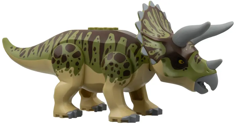 Tan Dinosaur Triceratops with Olive Green and Dark Brown Stripes on Back