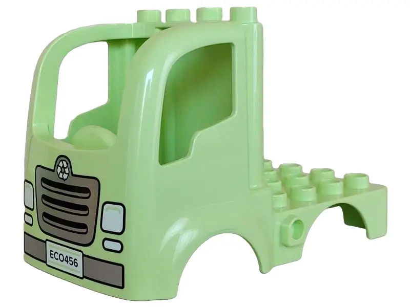 Yellowish Green Duplo Car Body Truck 4 x 4 Flatbed with 4 Top Studs with Silver Grille and Bumper, W