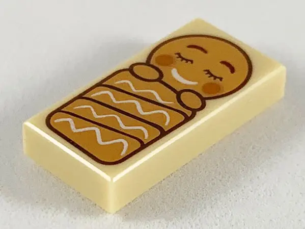 Tan Tile 1 x 2 with Gingerbread Baby Pattern