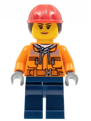 Construction Worker - Female, Orange Safety Jacket, Reflective Stripe, Sand Blue Hoodie, Dark Blue L