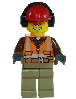 Construction Worker - Male, Orange Safety Vest, Reflective Stripes, Reddish Brown Shirt, Dark Tan Le