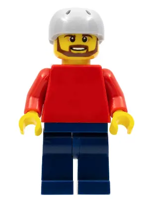 Plain Red Torso with Red Arms, Dark Blue Legs, Sports Helmet and Brown Beard