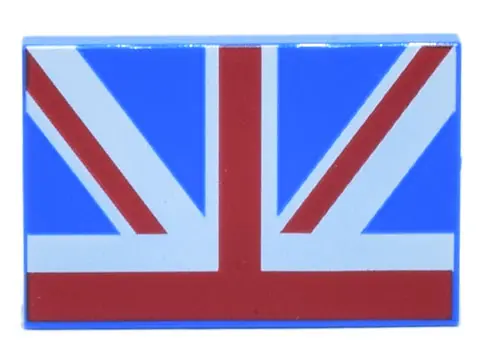 Blue Tile 2 x 3 with Red, Blue, and White Union Jack Flag Half Pattern