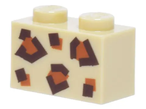 Tan Brick 1 x 2 with Dark Brown and Dark Orange Animal Print Pattern