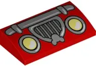 Red Slope, Curved 2 x 4 x 2/3 with Bottom Tubes with Car Headlights, Silver Bumper and Grille with M