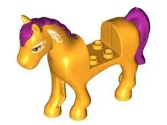 Bright Light Orange Horse, Friends Style with 2 x 2 Cutout with Magenta Mane and Tail and White Face