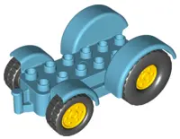 Medium Azure Duplo Car Base 2 x 6 Tractor with Mudguards and Yellow Wheels with Black Tires