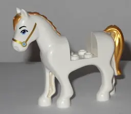 White Horse, Friends Style with 2 x 2 Cutout with Medium Blue Eyes and Face Decoration, Gold Mane an