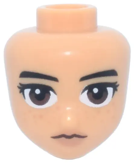 Tan Mini Doll, Head Friends with Black Eyebrows and Eyelashes, Dark Brown Eyes, Medium Nougat Freckl