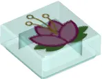 Trans-Light Blue Tile 1 x 1 with Magenta and Metallic Pink Lily and Green Lily Pad Pattern