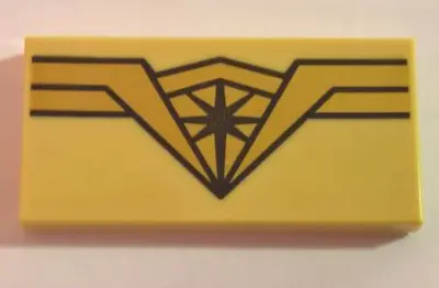 Tan Tile 2 x 4 with Wonder Woman Logo with Black Star in Center Pattern