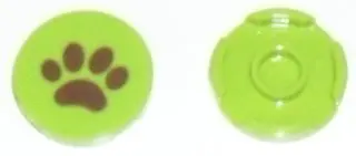 Lime Tile, Round 2 x 2 with Bottom Stud Holder with Reddish Brown Paw Print Pattern