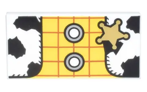 White Tile 2 x 4 with Gold Sheriff Star, Black and White Leather Vest over Yellow Plaid Shirt with 2