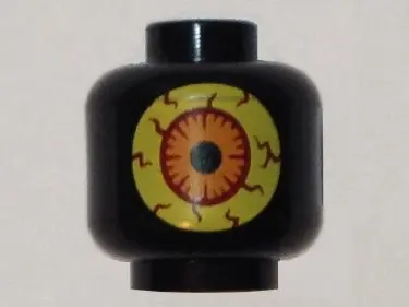 Black Minifigure, Head without Face with Large Bright Light Yellow Eye with Dark Red Veins and Orang