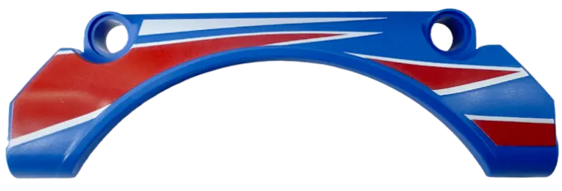 Blue Technic, Panel Car Mudguard Arched 9 x 2 x 3 Straight Top with Red and White Racing Stripes and
