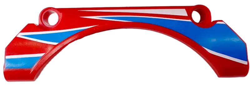 Red Technic, Panel Car Mudguard Arched 9 x 2 x 3 Straight Top with Blue and White Racing Stripes and