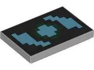 Light Bluish Gray Tile 2 x 3 with Pixelated Medium Azure and Dark Green Swirl on Black Background Pa