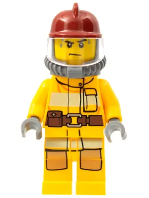 Fire - Bright Light Orange Fire Suit with Utility Belt, Dark Red Fire Helmet, Yellow Air Tanks, Swea