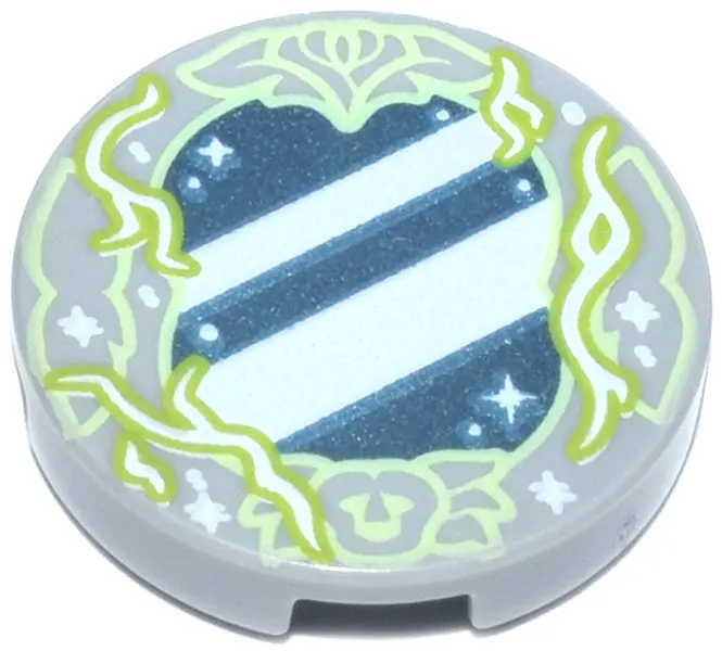 Light Bluish Gray Tile, Round 2 x 2 with Bottom Stud Holder with Metallic Light Blue Mirror with Whi